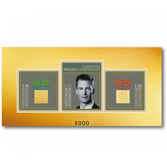 Liechtenstein -50. Geburtstag Erbprinz Alois von und zu Liechtenstein - exklusiver Goldblock postfrisch