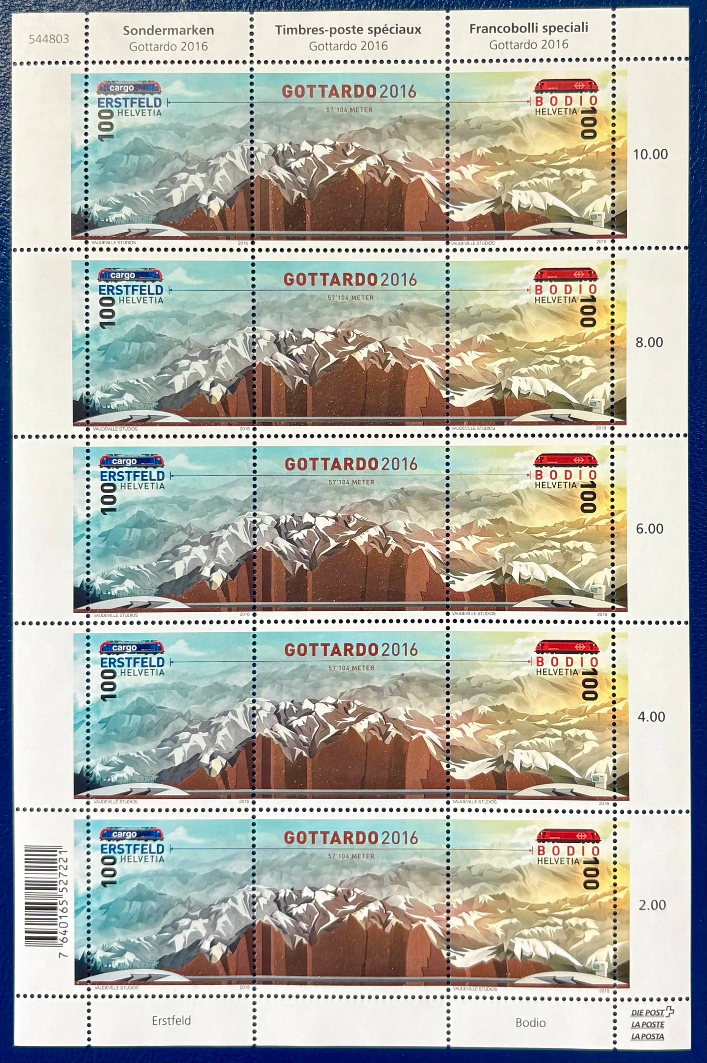 Schweiz – Eröffnung des Gotthard-Basistunnels - Kleinbogen Michel-Nr. 2443–44