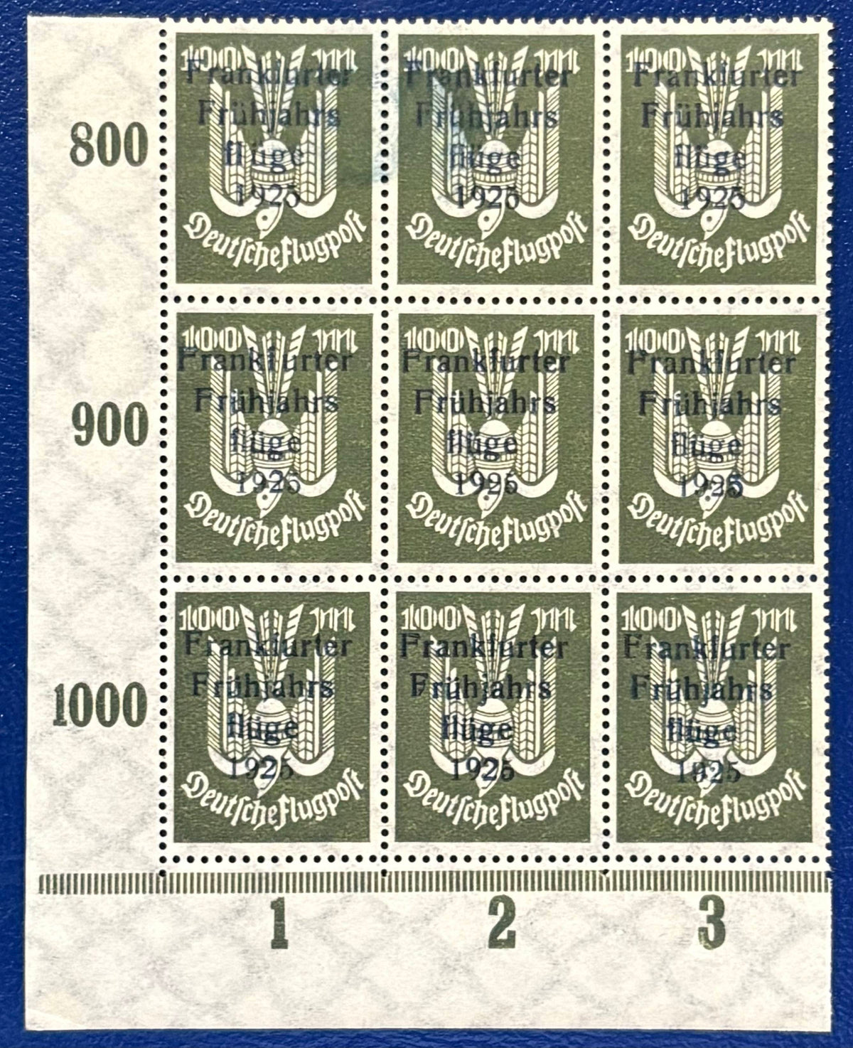 Flugmarke 1925 Frankfurter Frühlingsflüge als seltner postfrischer 9 er Block