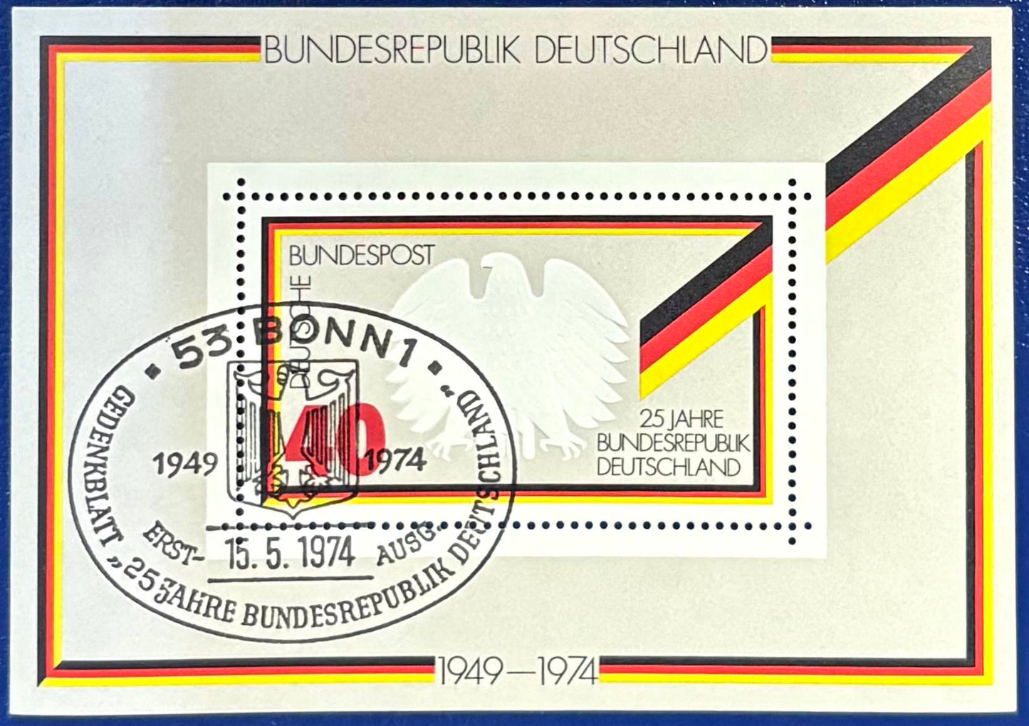 Briefmarkenblock Deutschland – Blockausgabe "25 Jahre Bundesrepublik Deutschland“ gestempelt