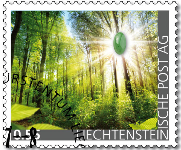 Edelsteine der Philatelie: JADE-Briefmarke gestempelt, Liechtenstein
