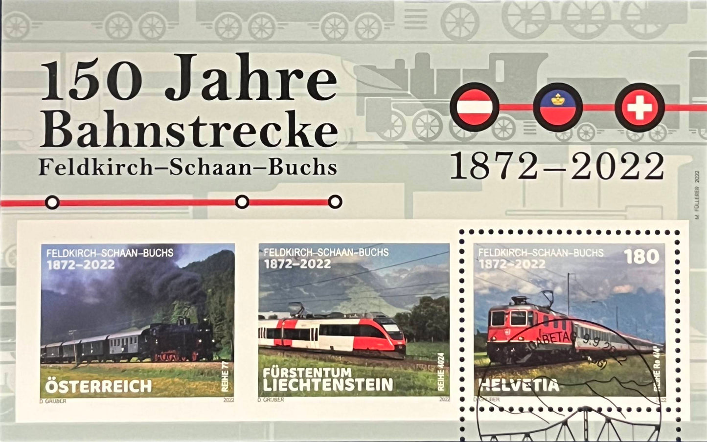 Schweiz Blockausgabe Nr. 94 – „150 Jahre Bahnstrecke Feldkirch–Schaan–Buchs“ – gestempelt