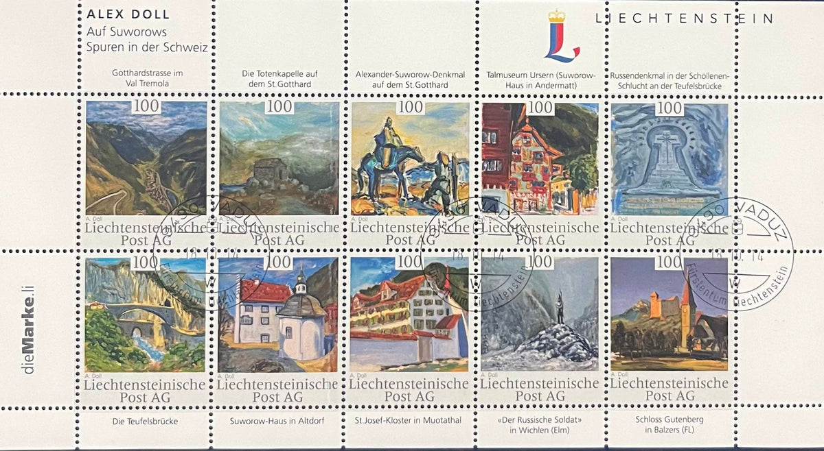 Liechtenstein – Alex Doll „Auf Suworows Spuren in der Schweiz“ gestempelt Klbg.