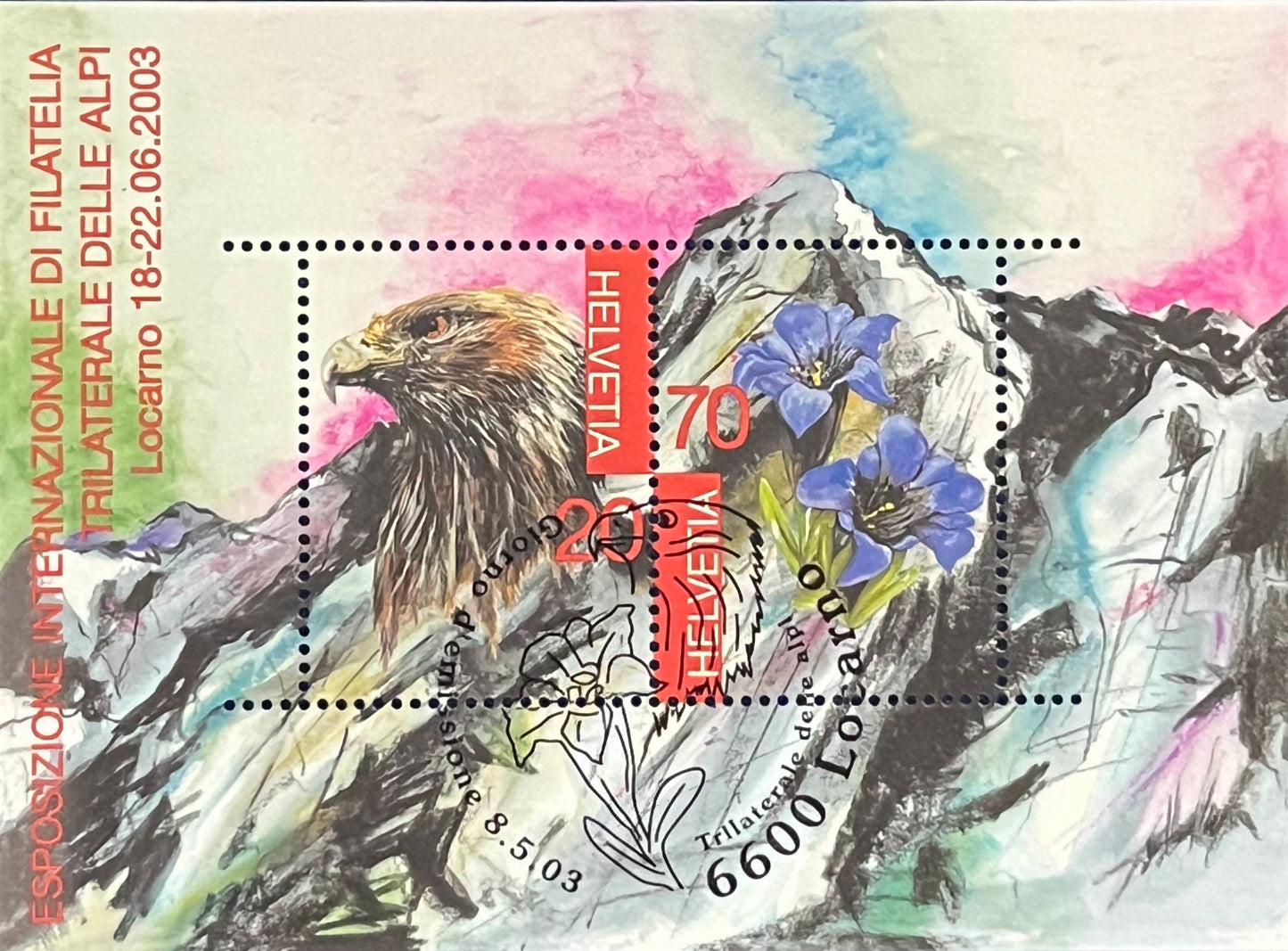 Schweiz Blockausgabe – Katalog-Nr. 33 – „Trilaterale Briefmarkenausstellung Ticino ’03 Locarno“ – gestempelt