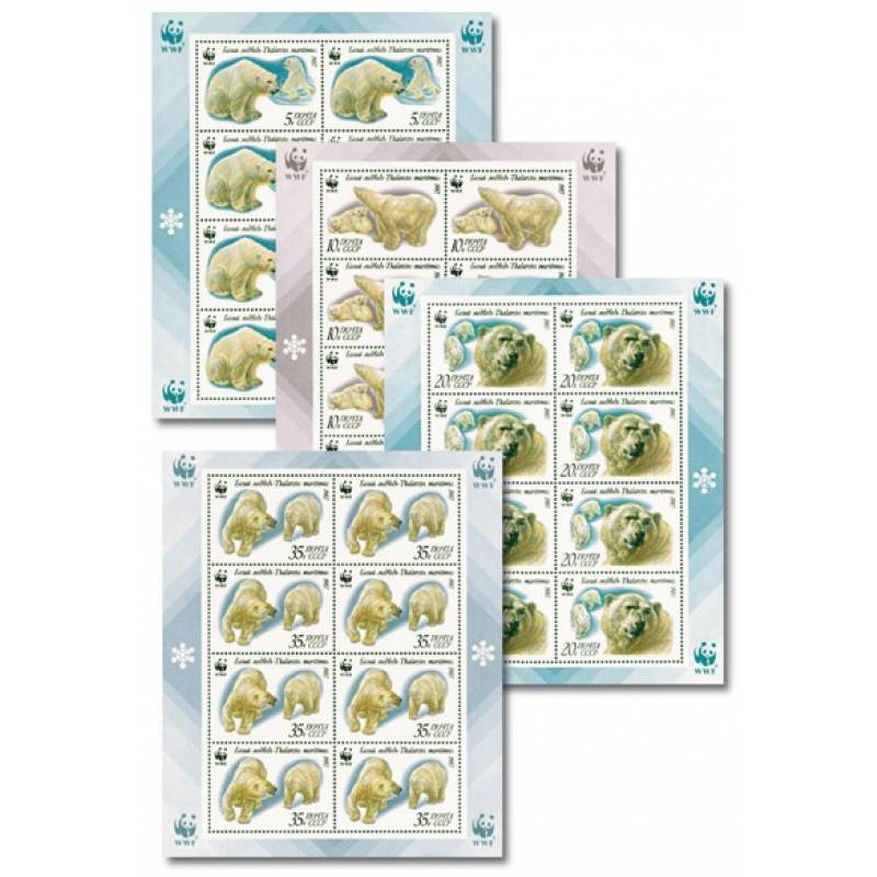 Sowjetunion -WWF, Eisbären - 4 Briefmarken-Kleinbogen-Blocks, Katalog-Nr. 5694-97, postfrisch