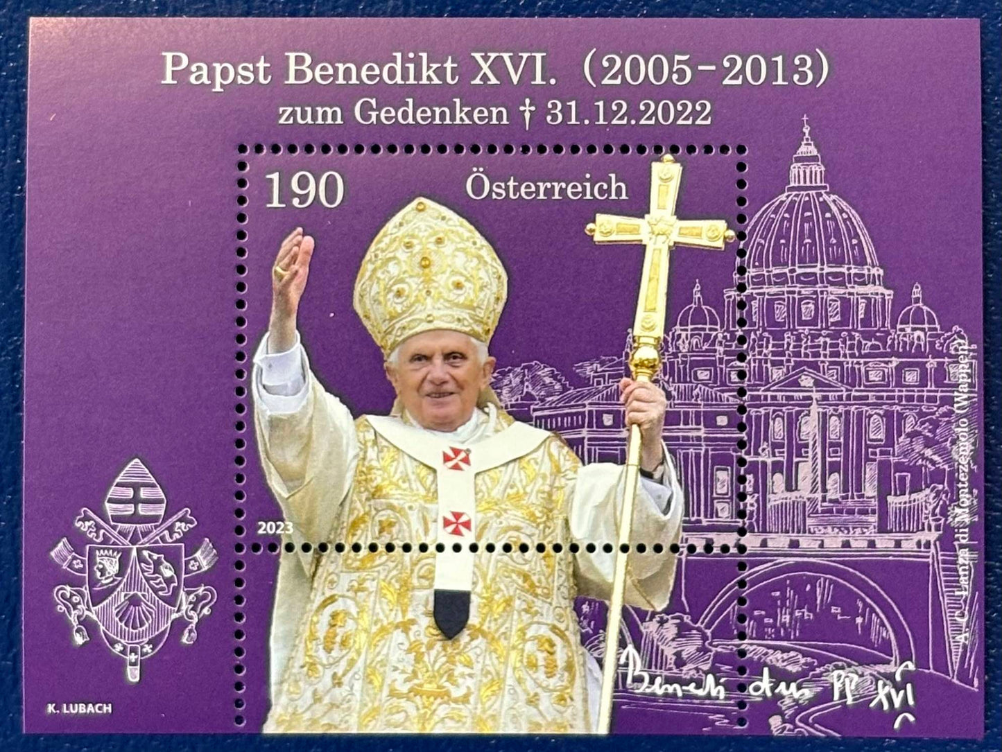 Österreich - Blockausgabe Papst Benedikt XVI. aus dem Jahre 2023