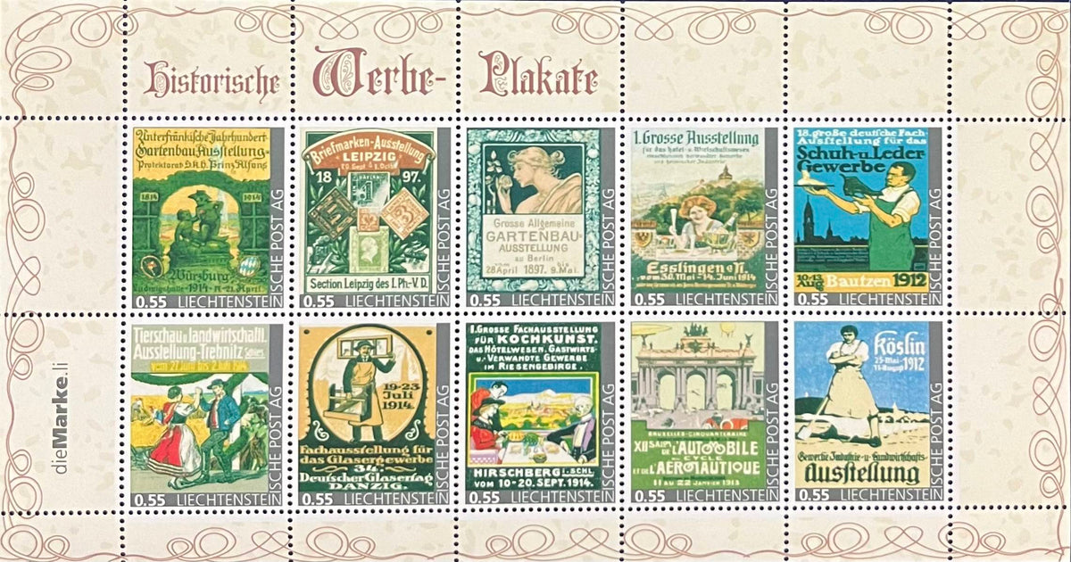 Liechtenstein -Historische Werbe-Plakate - Kleinbogenblock postfrisch