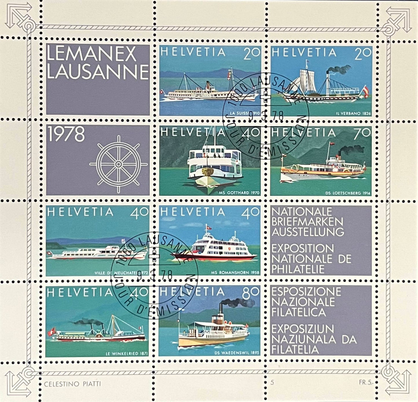 Schweiz Blockausgabe – Katalog-Nr. 23 – Nationale Briefmarkenausstellung LEMANEX ’78 Lausanne – gestempelt