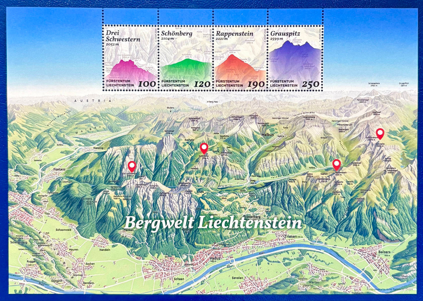 Ein block im Großformat "Die Bergwelt des Fürstentum Liechtenstein