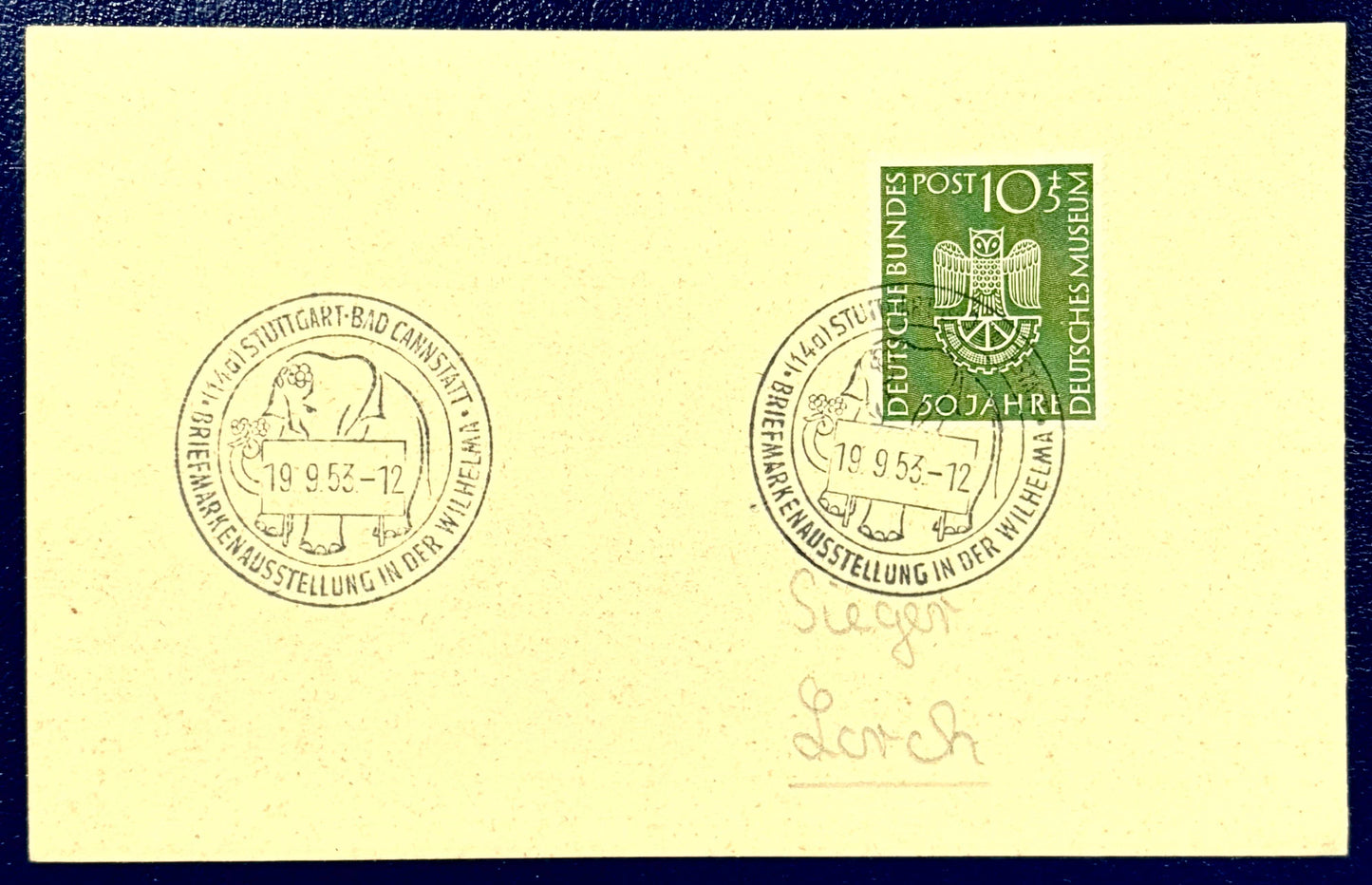 Deutsches Museum mit Wilhelma Elefanten Sonderstempel