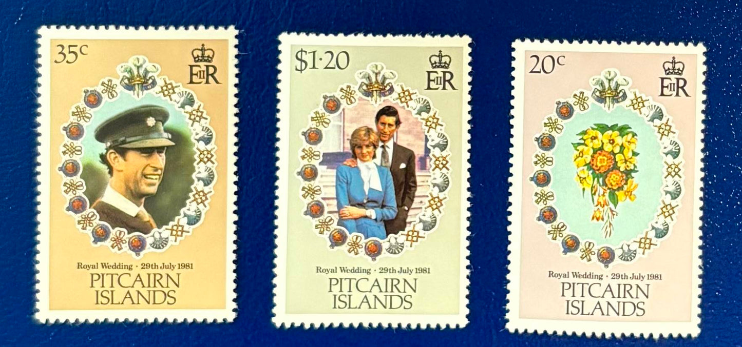 Pitcairn - 3 Werte postfrisch "Hochzeit von Prinz Charles und Lady Diana Spencer"