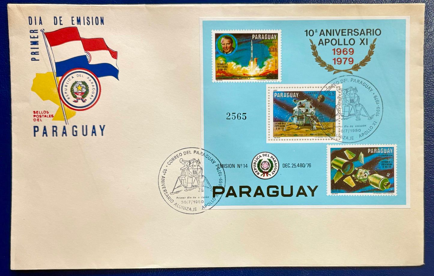 Paraguay 10 Jahre Apollo 11 Ersttagsbrief