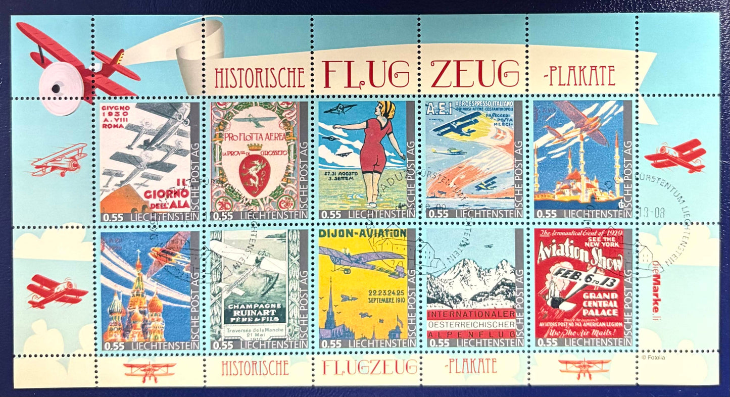 Historische Flugzeugplakate gestempelt