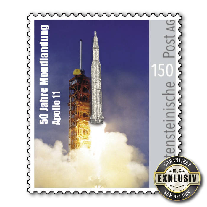 50 Jahre Mondlandung - Briefmarke mit Rakete aus Titan, postfrisch, Liechtenstein