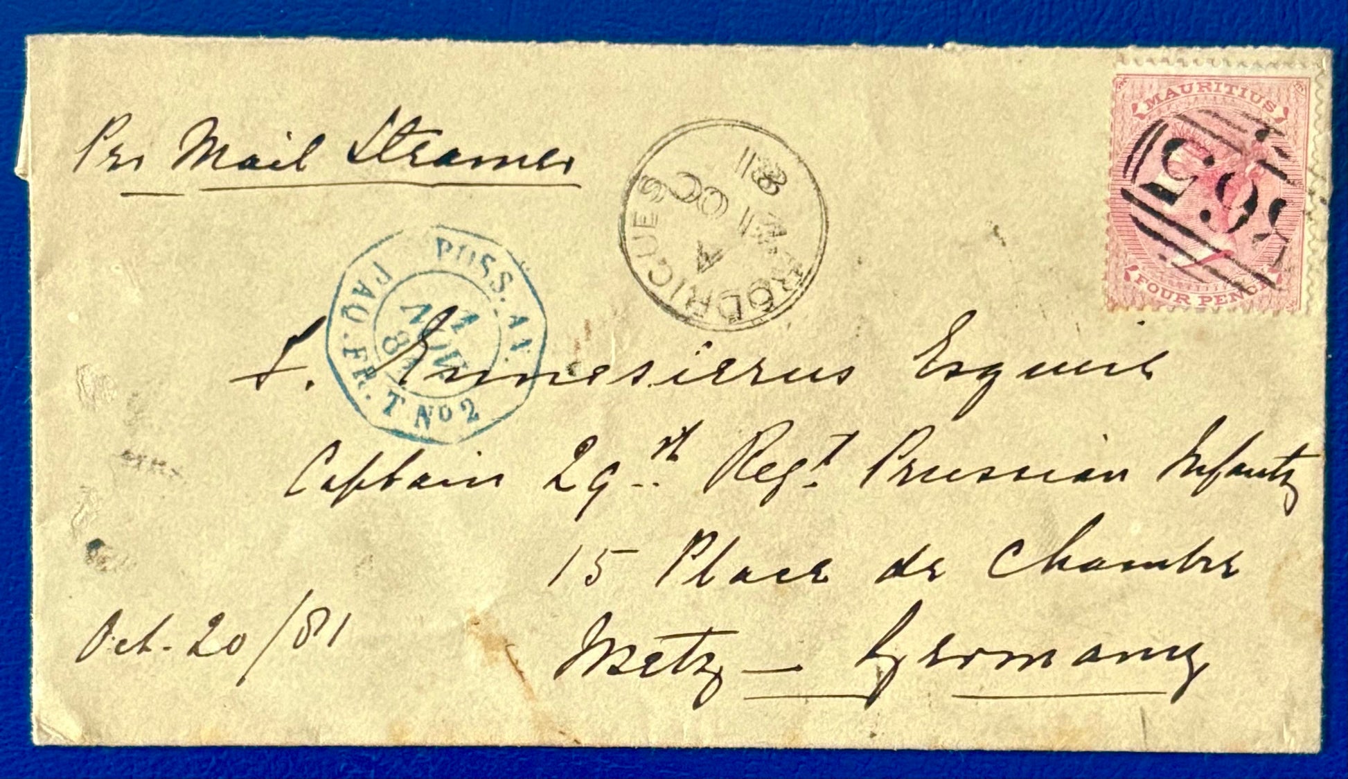 Mauritius Brief aus dem Jahr 1881