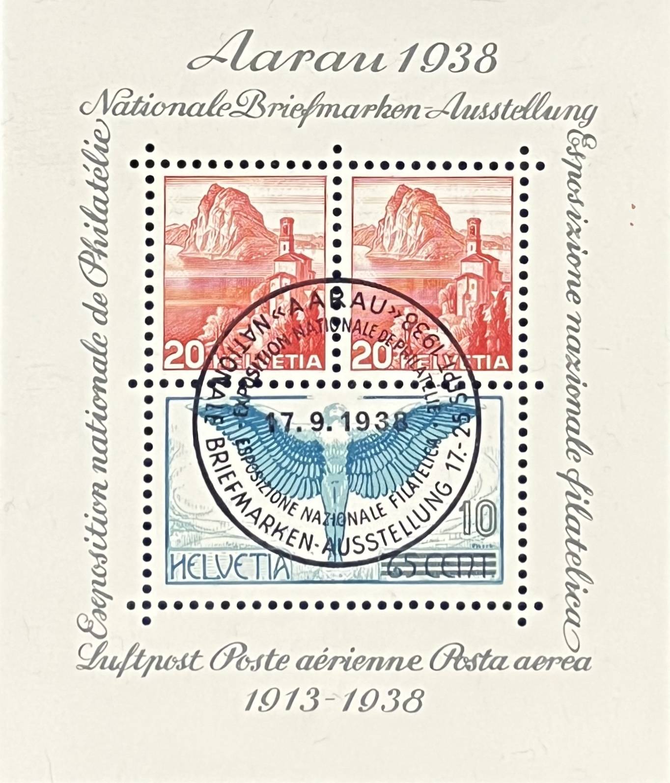 Schweiz Blockausgabe – Katalog-Nr. 4 – Nationale Briefmarken-Ausstellung Aarau 1938 – gestempelt