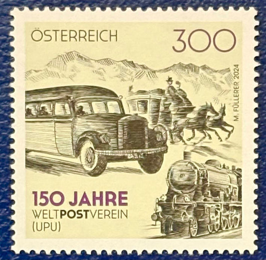 Postbus, Dampflokomotive und Postkutsche