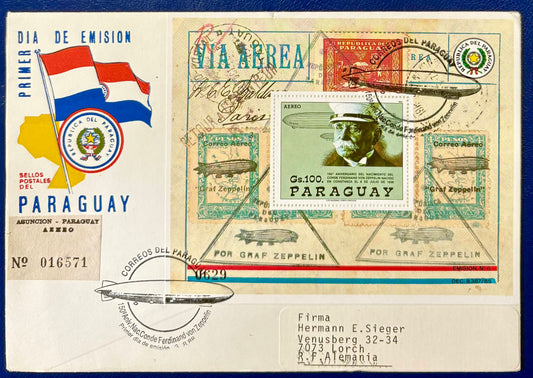 Paraguay 150 Geb. Graf Zeppelin Ersttagsbrief