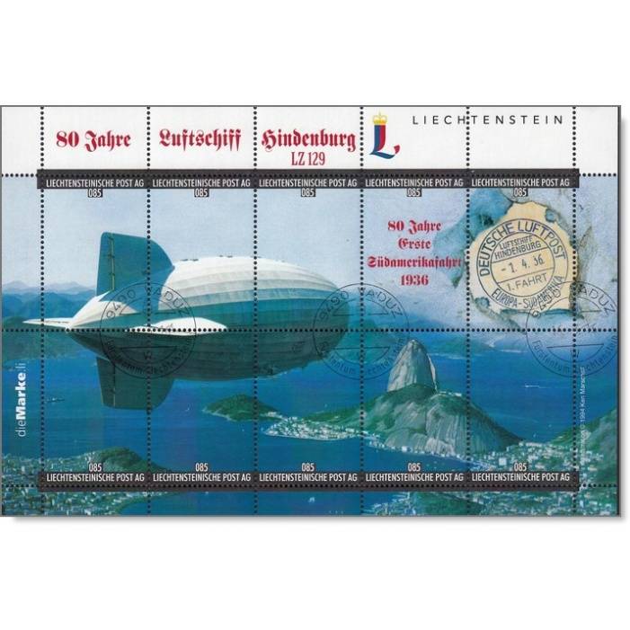Liechtenstein -80 Jahre Luftschiff Hindenburg - Motivbogen gestempelt