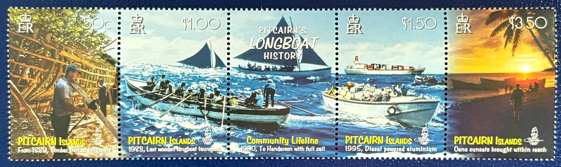 Pitcairn - 5 Werte im Zierstreifen postfrisch - Geschichte des Langbootbaus