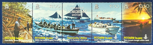 Pitcairn - 5 Werte im Zierstreifen postfrisch - Geschichte des Langbootbaus