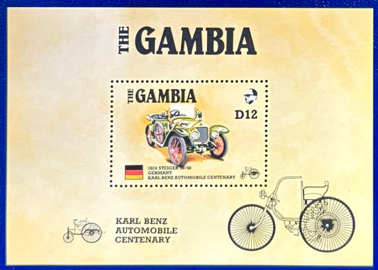 Gambia - Briefmarkenblock mit Carl Benz Automobilen