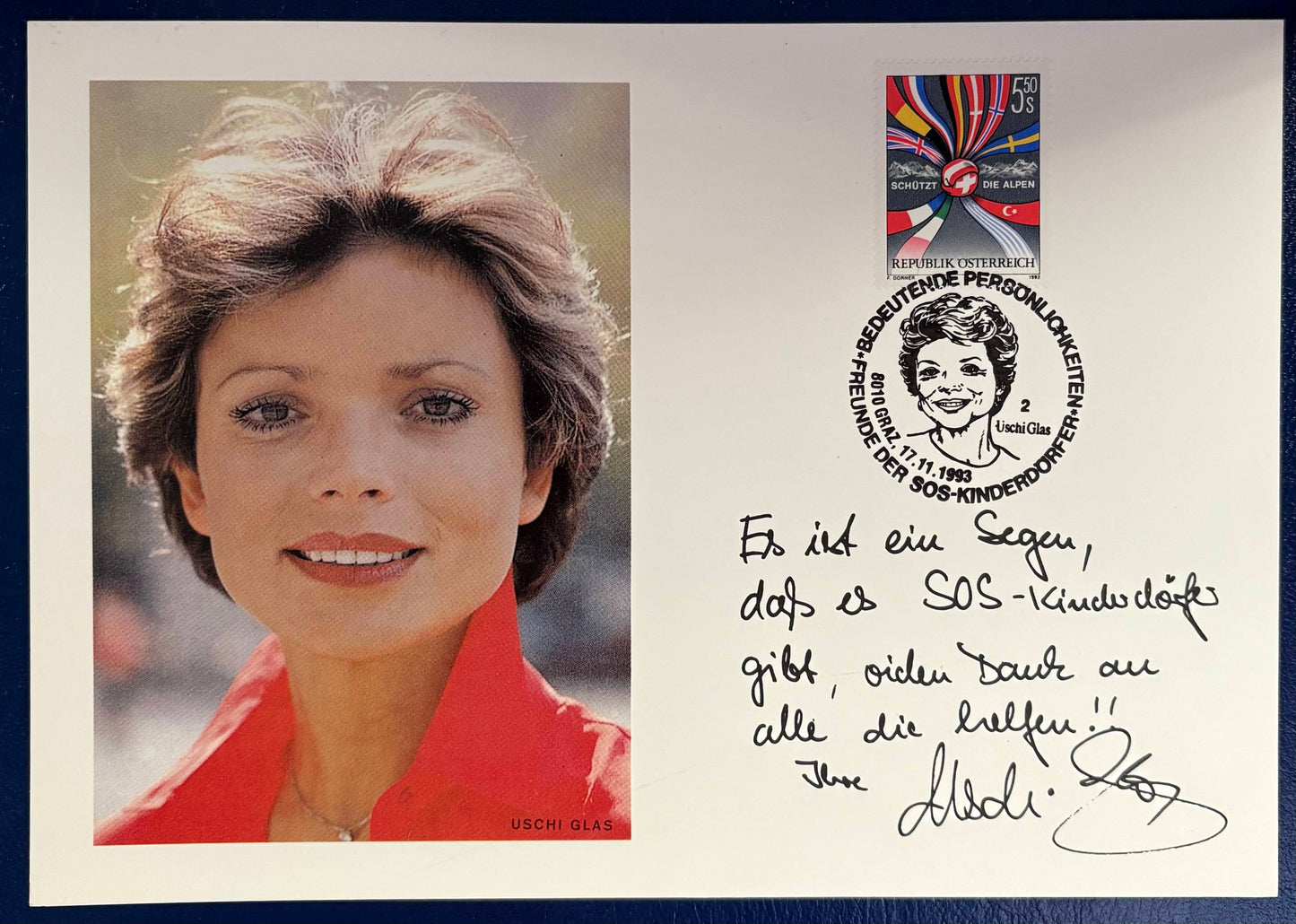 Österreich - SOS-Kinderdorf Gedenkkarte mit Uschi Glas
