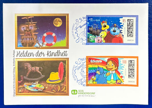 Deutschland - SOS Kinderdorf Ersttagsbrief "Helden der Kindheit" Blaubär/Pinocchio