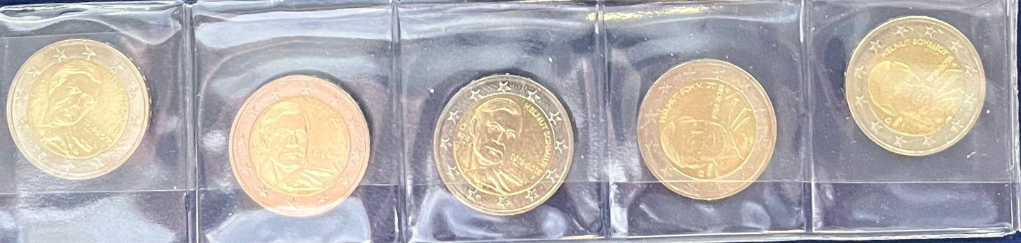 2-Euro-Gedenkmünzenset 2018 – 100. Geburtstag Helmut Schmidt – 5 Prägezeichen