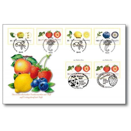 Deutschland -Für die Wohlfahrtspflege 2010/Früchte - Ersttagsbrief mit Duftbriefmarken
