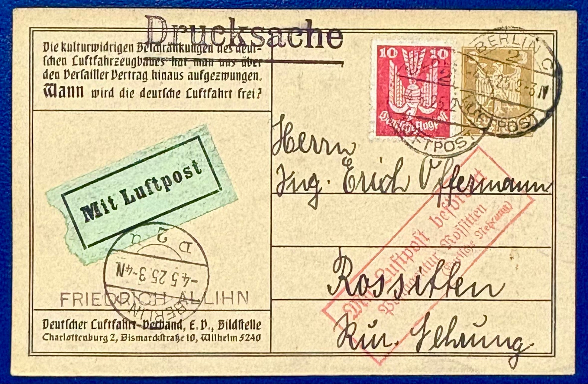 Die (fast ) verbotene Flugpost von 1925