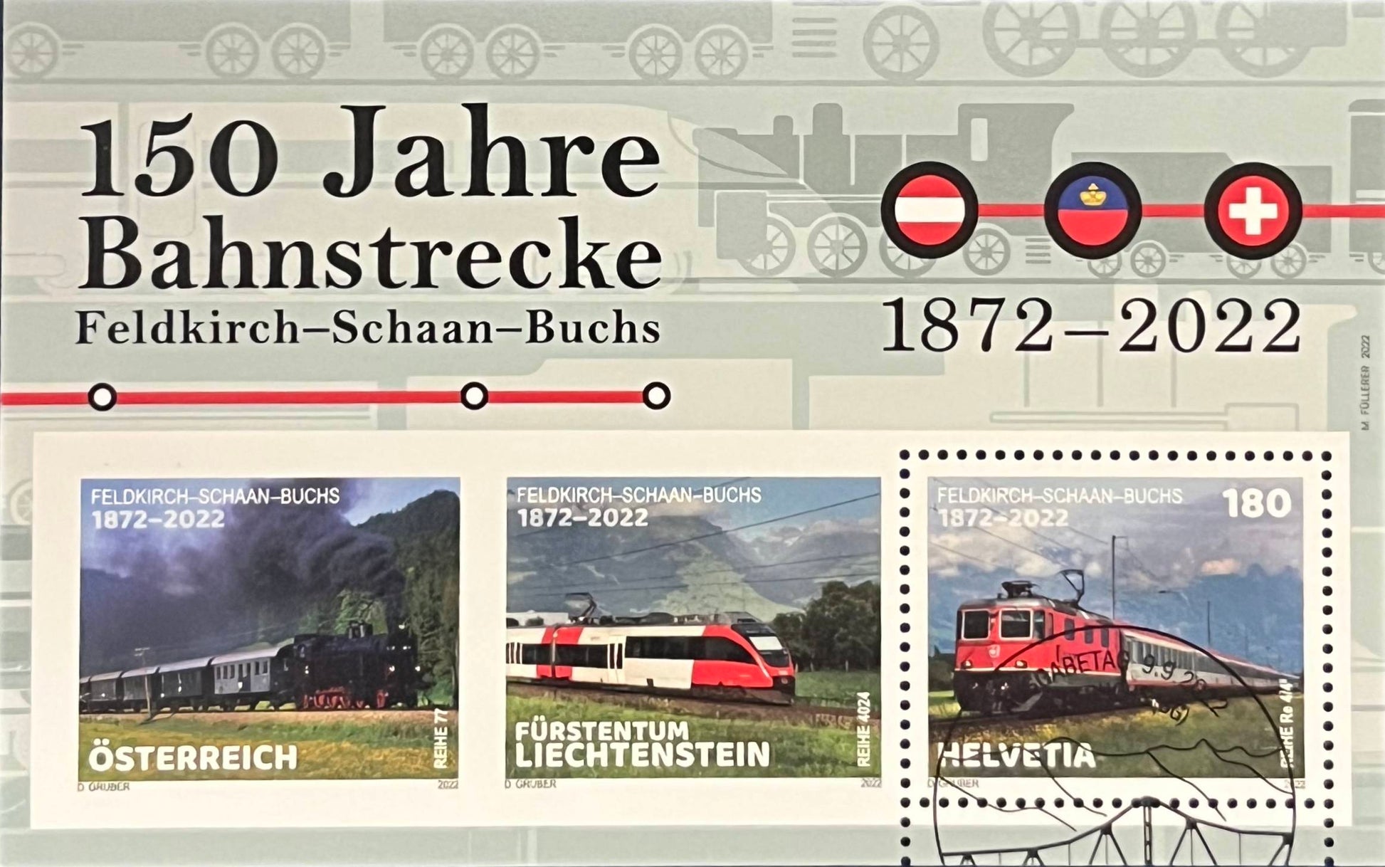 Schweiz Blockausgabe Nr. 94 – „150 Jahre Bahnstrecke Feldkirch–Schaan–Buchs“ – gestempelt