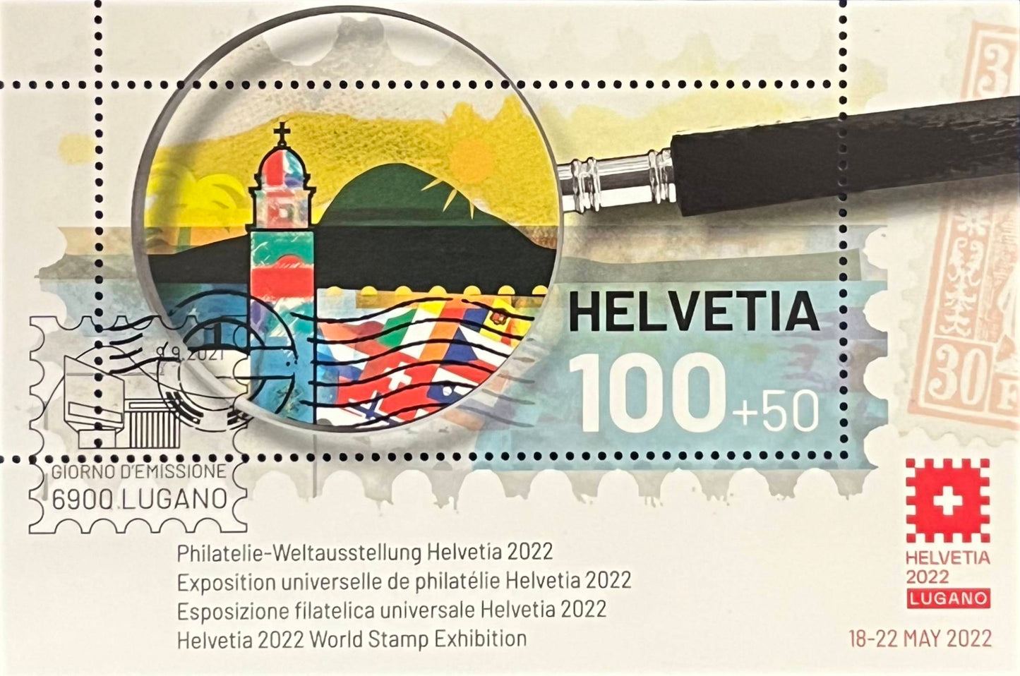 Schweiz Blockausgabe Nr. 77 – „Internationale Briefmarkenausstellung HELVETIA 2022 Lugano“ – gestempelt