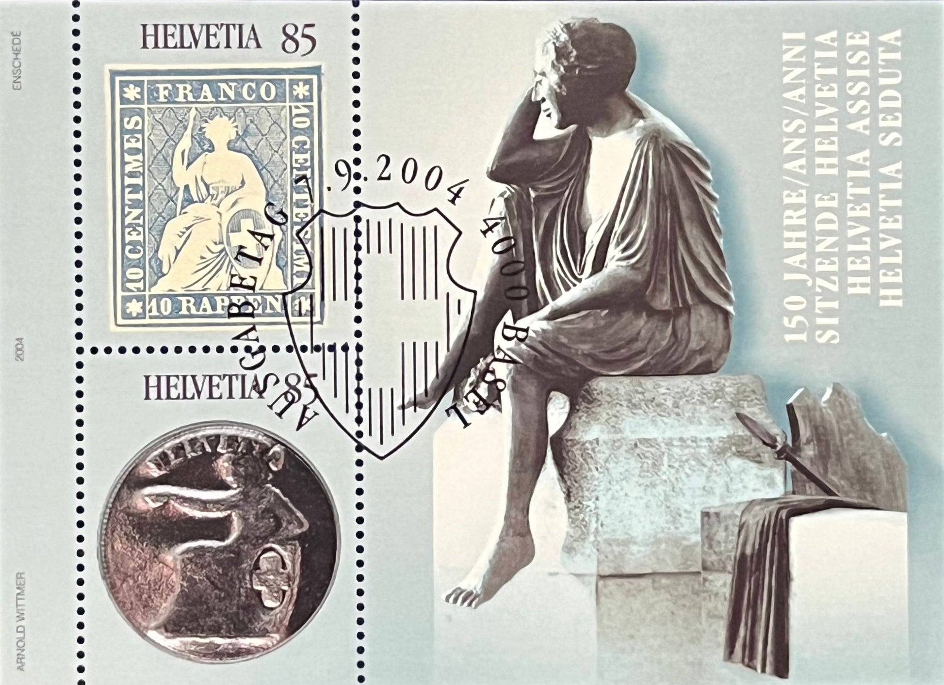 Schweiz Blockausgabe – Katalog-Nr. 36 – „150 Jahre Strubeli-Marken (Sitzende Helvetia)“ – gestempelt