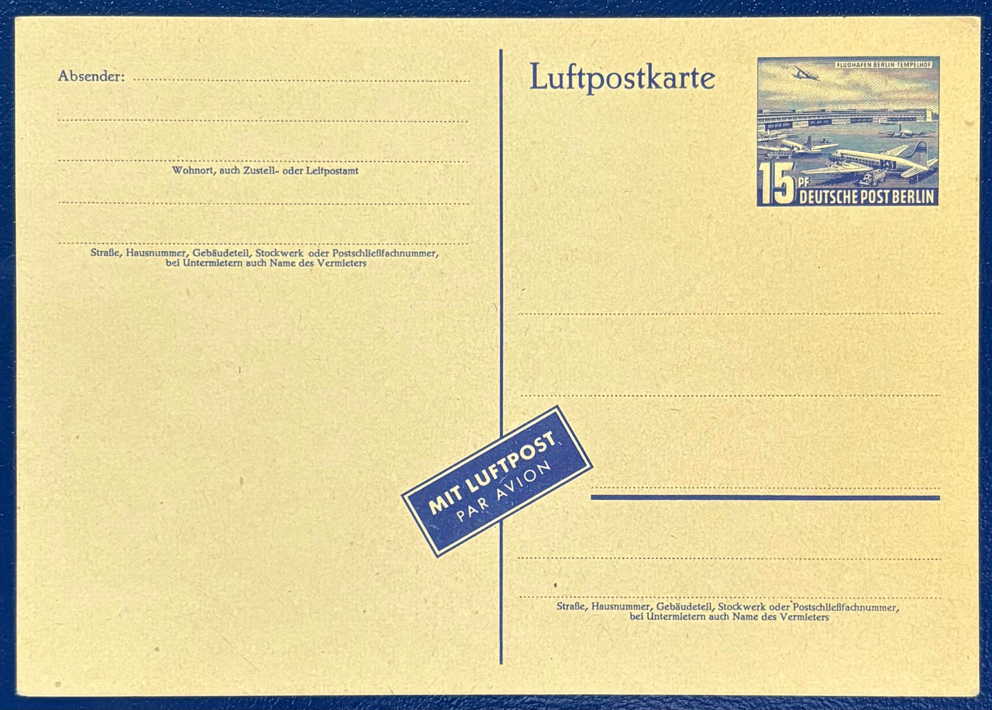 Luftpostkarte - Flughafen Berlin Tempelhof 1953