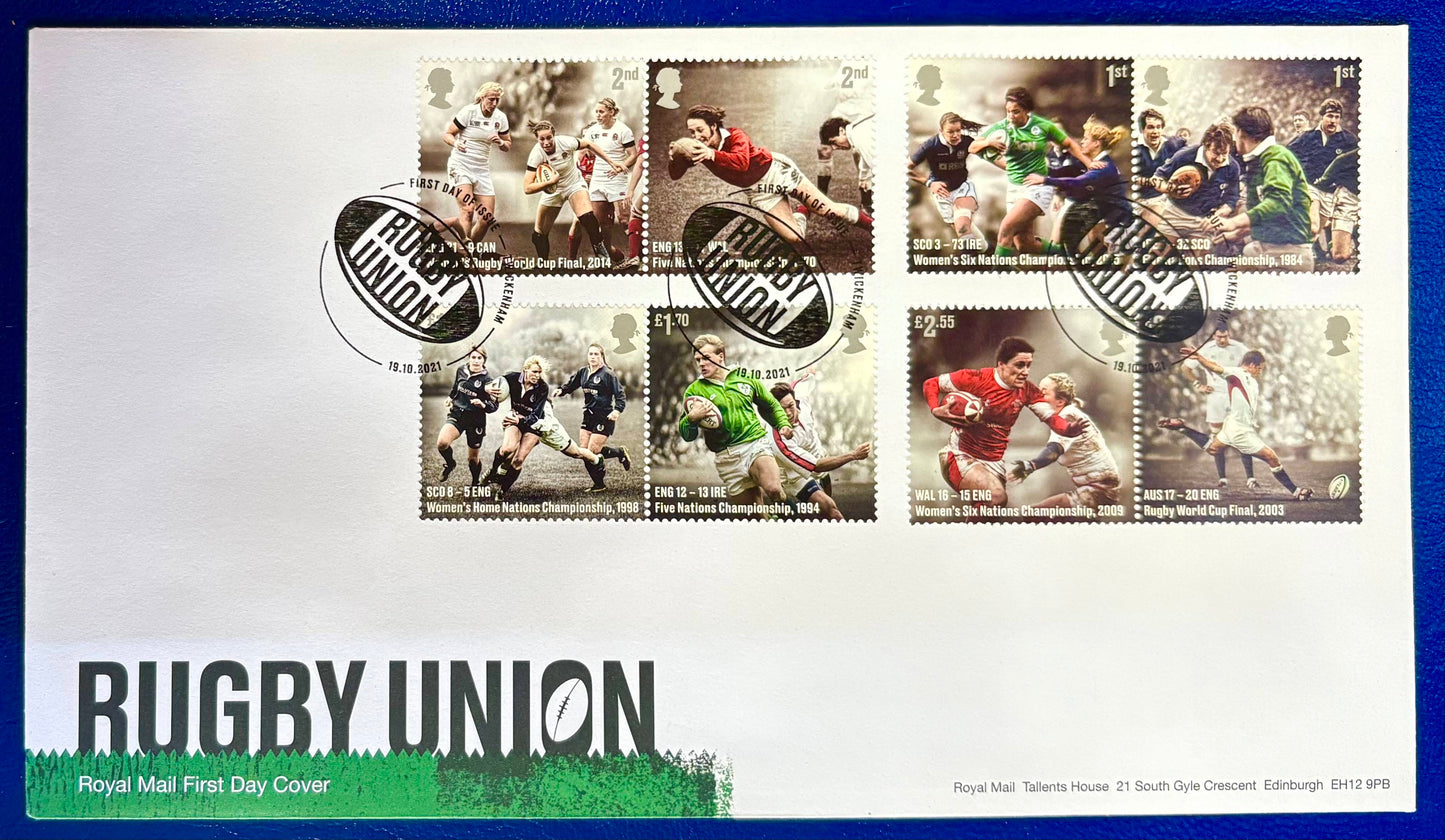 Großbritannien - Ersttagsbrief mit 8 Werten zu 150 Jahre Rugby Football Union