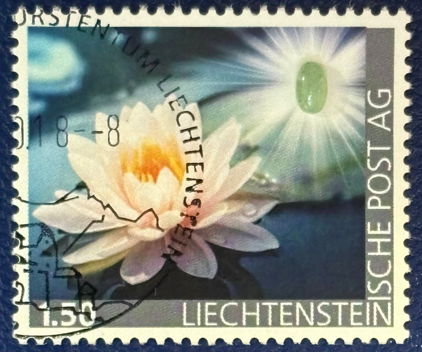 Liechtenstein - Die erste Aventurin-Briefmarke gestempelt