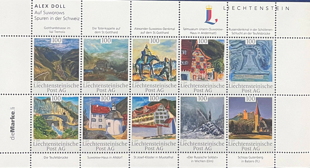 Liechtenstein - Alex Doll Auf Suworows / Spuren in der Schweiz postfrisch Klbg.