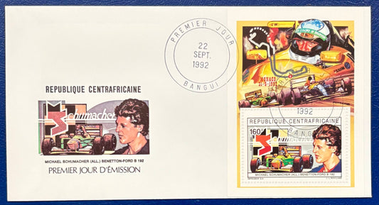 Der erste Michael Schumacher Briefmarken - Block der Welt auf Ersttagsbrief