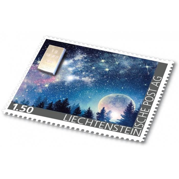 Die erste Briefmarke der Welt mit echtem Silberbarren, postfrisch, Liechtenstein