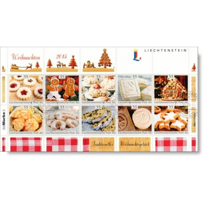Liechtenstein -Weihnachten 2015, In der Weihnachtsbäckerei - Kleinbogen gestempelt