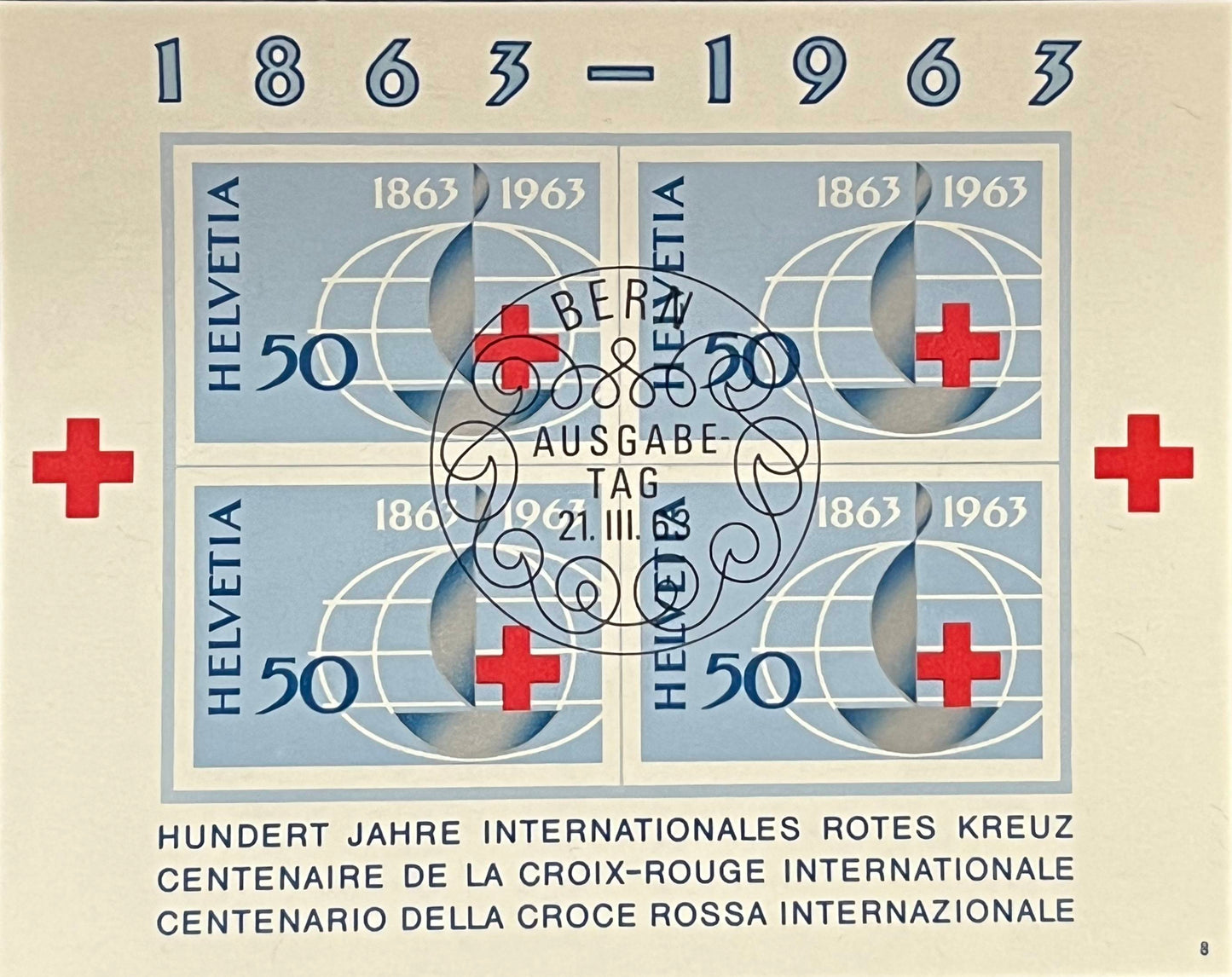 Schweiz Blockausgabe – Katalog-Nr. 19 – „100 Jahre Internationales Rotes Kreuz“ – gestempelt