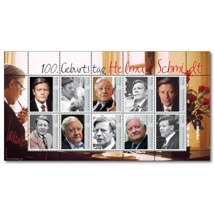 Liechtenstein 100. Geburtstag von Helmut Schmidt - Kleinbogen postfrisch