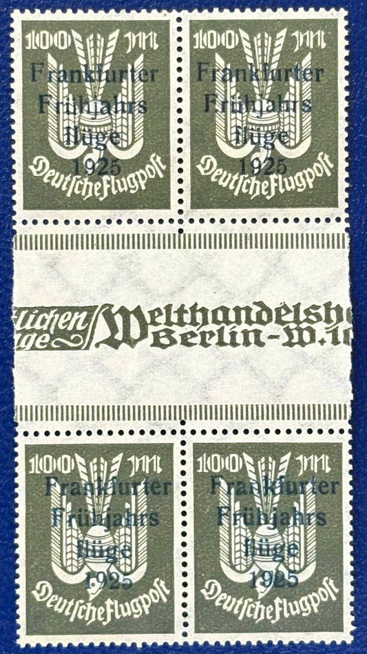Seltemer Stegpaar Viererblock der Flugmarke Frankfurter Frühlingsflüge 1925