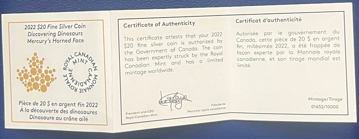 Kanada 2022 – 20 Dollar Mercuriceratops Gemini | 1 oz Silber Matte Proof