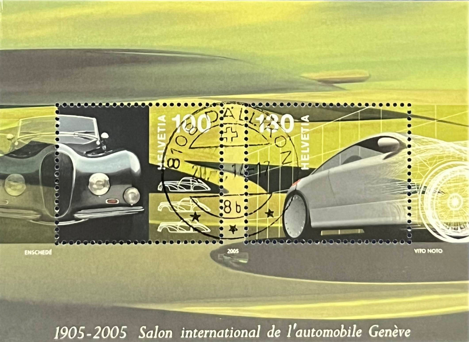 Schweiz Blockausgabe – Katalog-Nr. 38 – „100 Jahre Automobil-Salon Genf“ – gestempelt