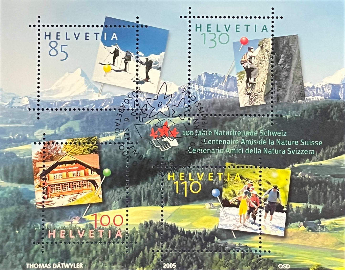 Schweiz Blockausgabe Michel-Nr. 39 – „100 Jahre Naturfreunde Schweiz“ – gestempelt