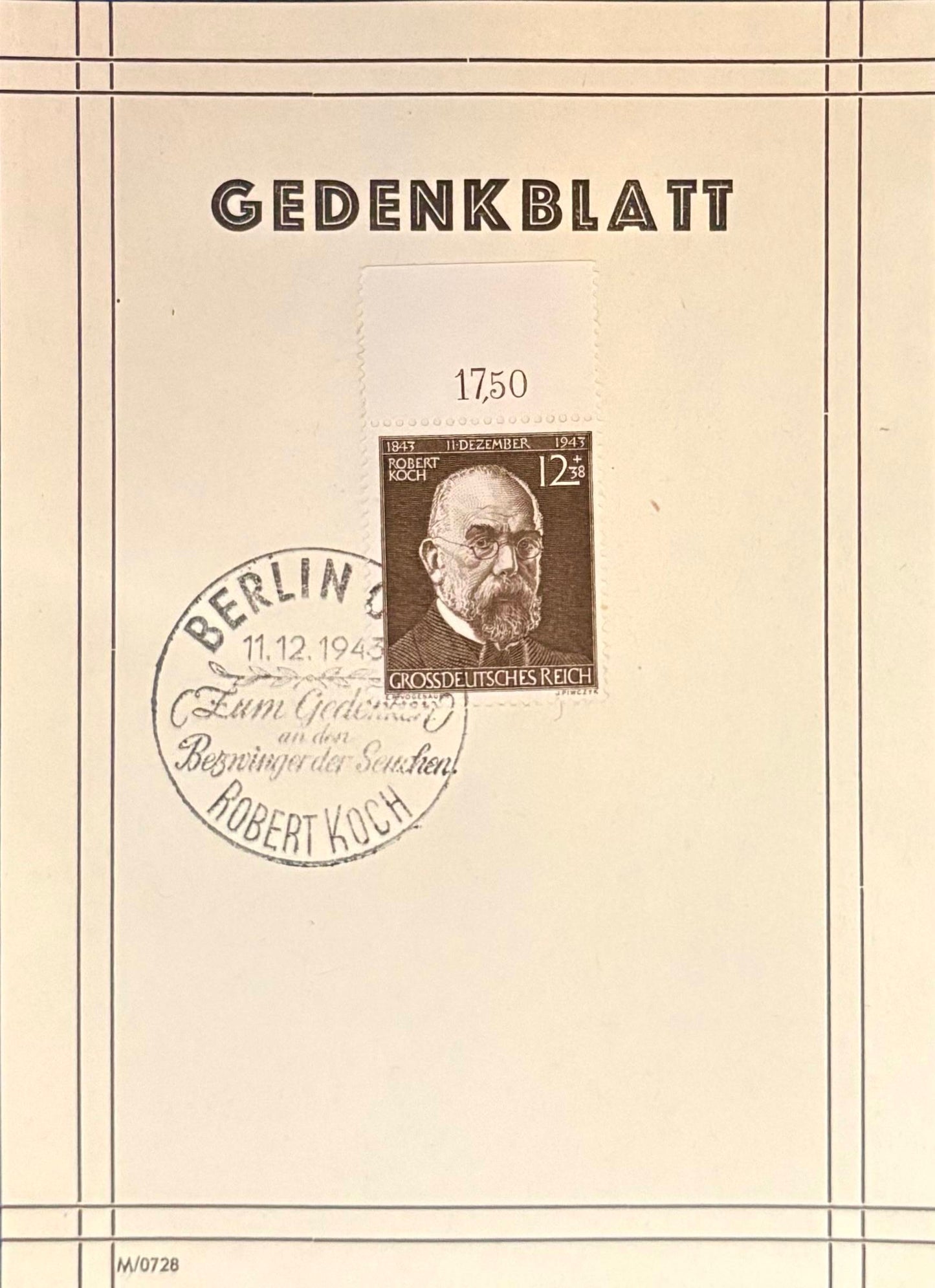 Robert Koch Gedenkblatt von 1943