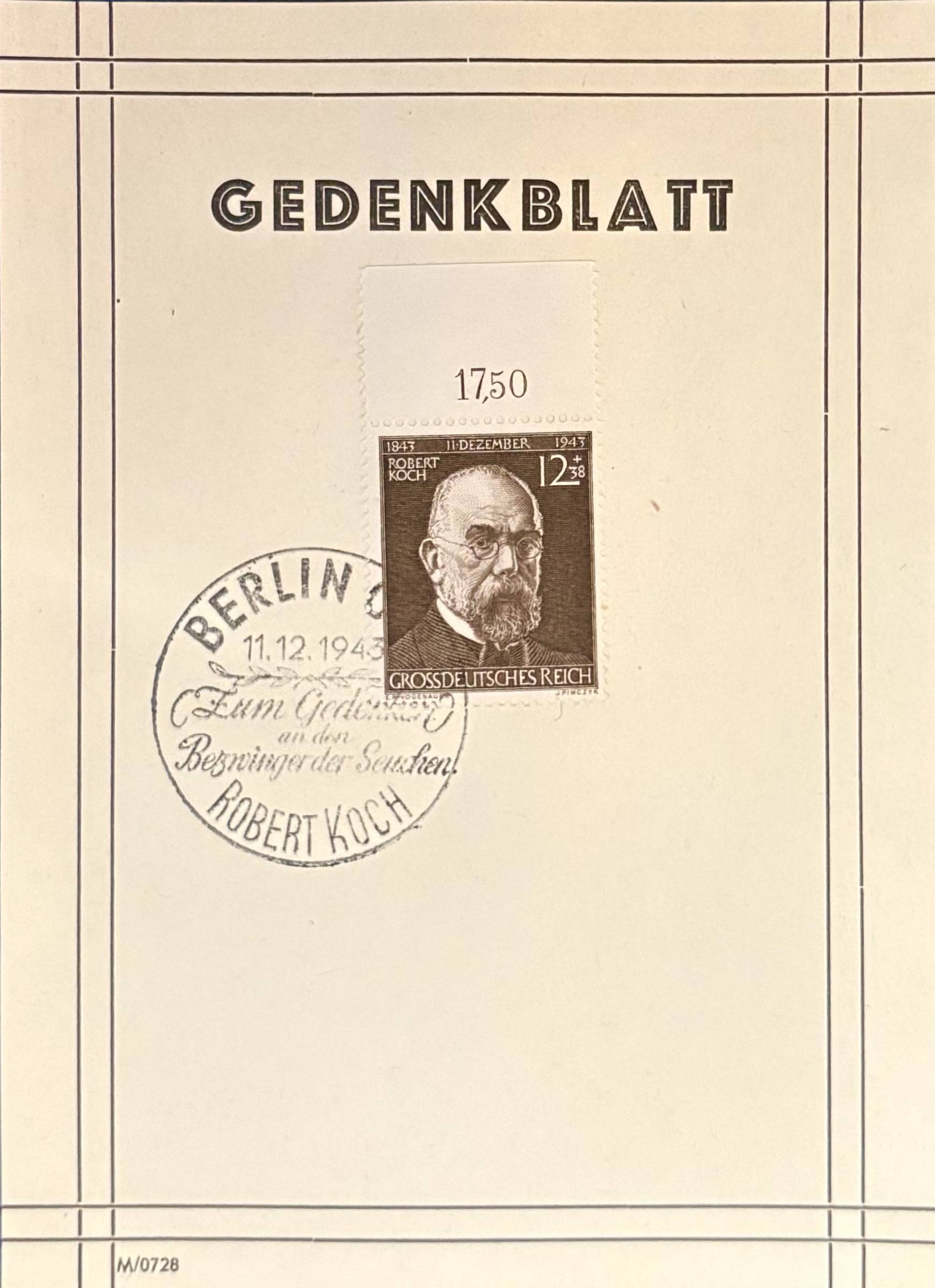Robert Koch Gedenkblatt von 1943