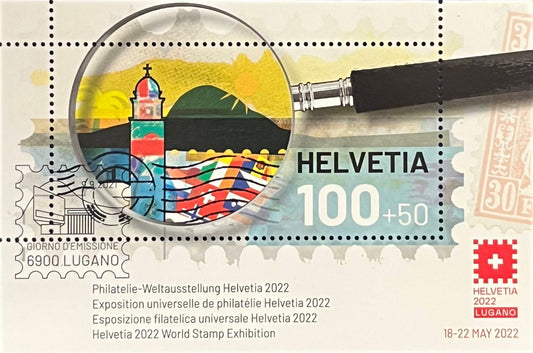 Schweiz Blockausgabe Nr. 77 – „Internationale Briefmarkenausstellung HELVETIA 2022 Lugano“ – gestempelt